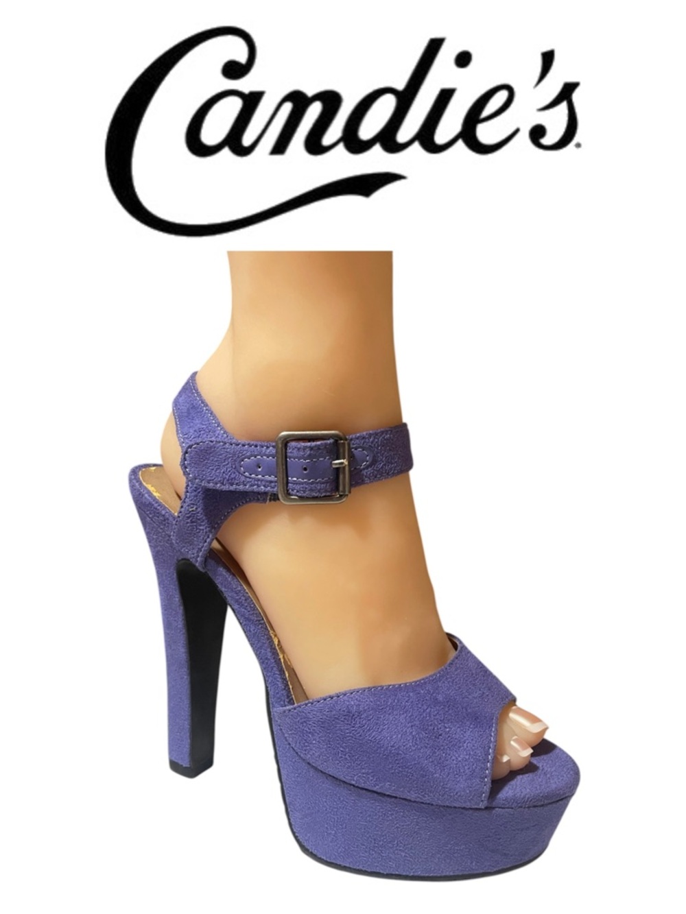 Candie's Purple Suede Platform Ankle Strap Heels